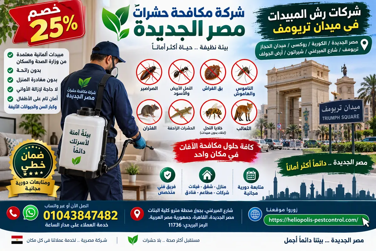 فني من شركة مكافحة حشرات مصر الجديدة أثناء رش المبيدات في عمارة قريبة من ميدان تريومف